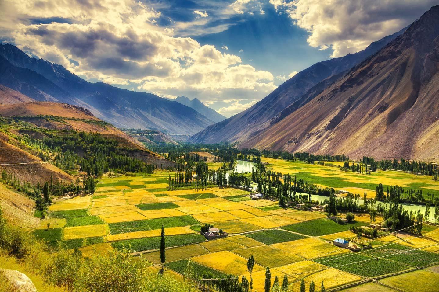 The lush green fields of Phandar Valley