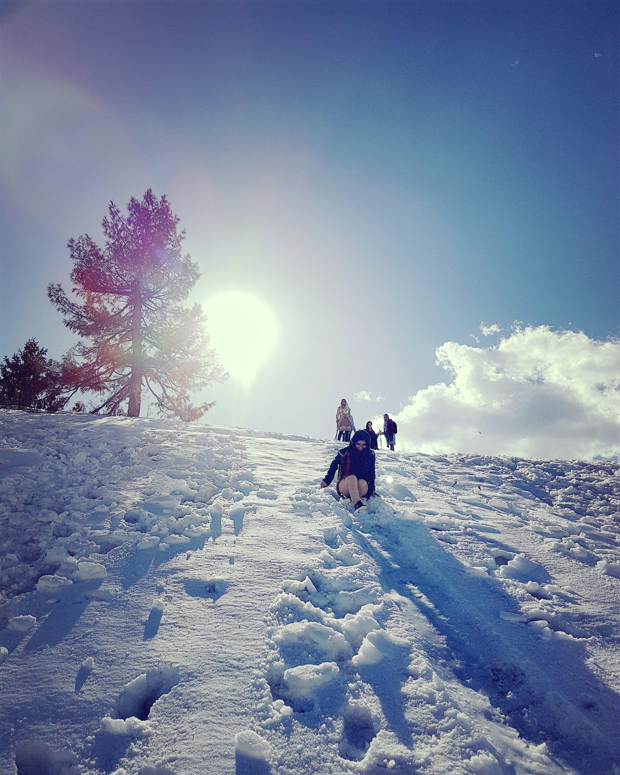 Snowcapped majestic icy mountains during winters in Mushkpuri