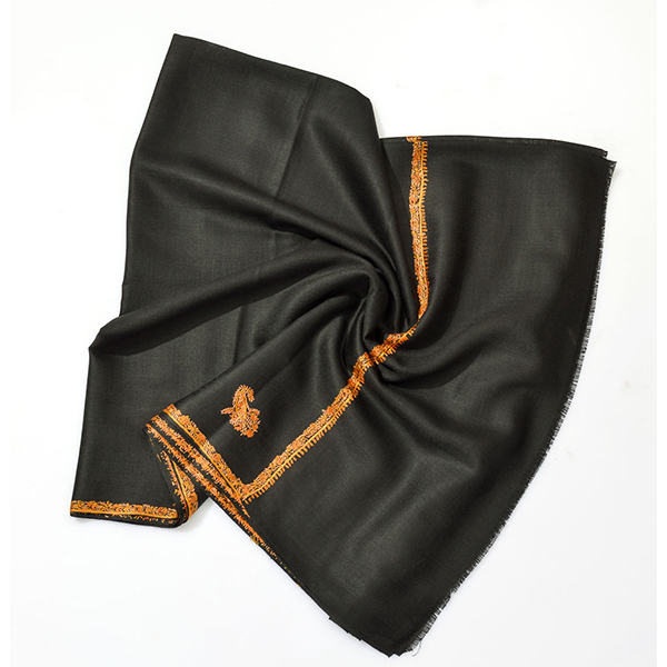 Midnight Black Pashmina Classic Svelte Border with Motif Image